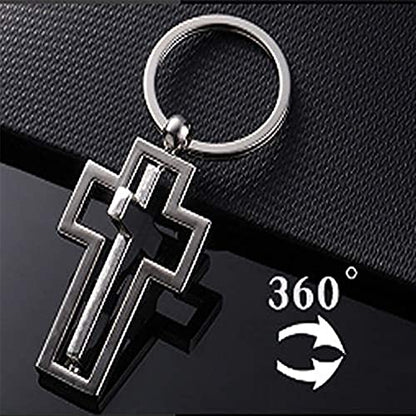 Cross Keychain Rotating Cross Keyring Mental Metal Cross Key Chain Gift Silver