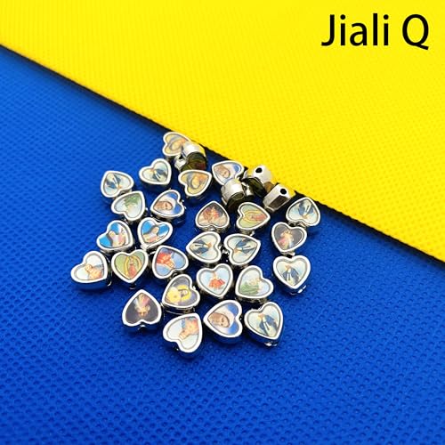 100pcs Heart Shape Our Lady Jesus Cross Saint Mary with Medal Rosary Beads DIY Necklace Bracelets Beads for making jewellery - color: Multicolor