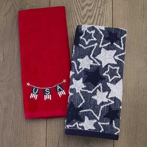 SKL Home Seasonal Stars Hand Towel Set-2pc, 100% Cotton Jacquard, Navy - color: Seasonal Stars