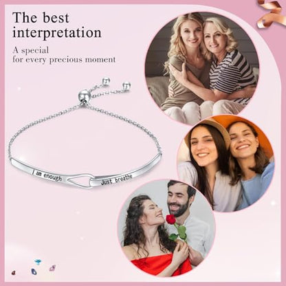 Sterling Silver Engraved Inspirational Adjustable Infinity Bracelet Graduation Gift for Mother Sister Best Friend Jewelry for Women - style: I am enough