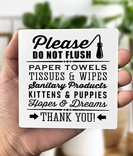 Farmhouse 'Do Not Flush' Plaque with Pawsome Kittens & Puppies on Wooden Stand - color: Bathroom01