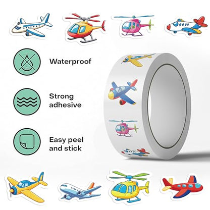 1000 Pieces Airplane Sticker Roll for Kids, 10 Styles Cartoon Stickers - style: Airplane