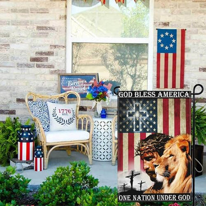 One Nation Under God Patriotic God Bless America Christian American Jesus Garden Flags - 12x18 Double Sided for 4th of July, Memorial Day, Easter Outdoor House Decoration