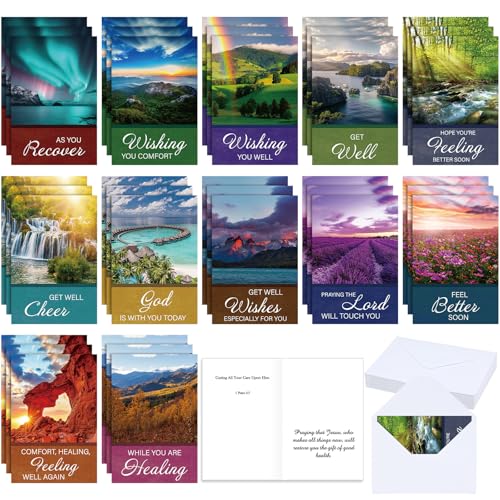 Motiskyy 36 Pcs Christian Get Well Cards with Scripture, Nature Landscape - style: Nature Landscape