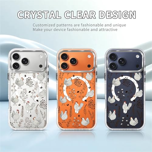 for iPhone 17 Pro Max/iPhone 18 Pro Max Case [Compatible with Magsafe],Girls Women Clear Magnetic Case Silicone Shockproof Protective Cover with Pattern Chicken Butterfly Flower - color: Chicken Butterfly Flower, size: iPhone 17 Pro Max/iPhone 18 Pro Max