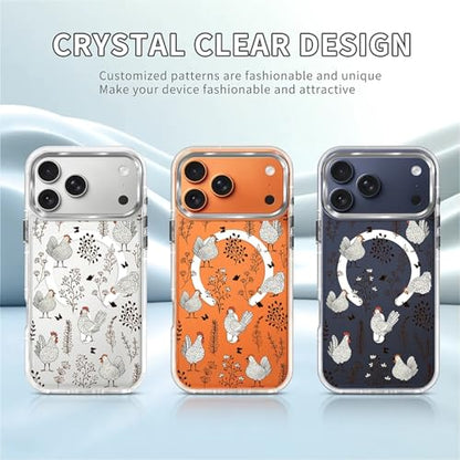 for iPhone 17 Pro Max/iPhone 18 Pro Max Case [Compatible with Magsafe],Girls Women Clear Magnetic Case Silicone Shockproof Protective Cover with Pattern Chicken Butterfly Flower - color: Chicken Butterfly Flower, size: iPhone 17 Pro Max/iPhone 18 Pro Max