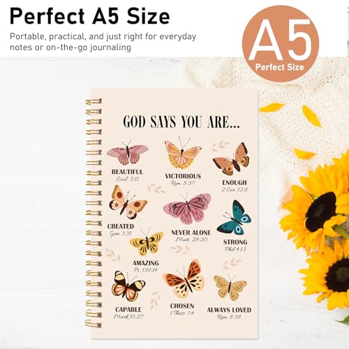 Butterfly Bible Journal Notebook - God Says You are Christian Journals for Women Inspirational Bible Verse Note Book Church Stationery Supplies Easter Religions Gift 5.5x8.3 Inches - color: Butterfly