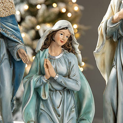 Glitzhome 12Pcs Deluxe Blue Resin Nativity Figurines Set Christmas Ornaments Xmas Tabletop Scenes Figures Set Collectibles Countertop Statue Miniatures Decorative Crafts Accessories 15.5" x 45.00" - size: 15.5 x 45.00 Inches