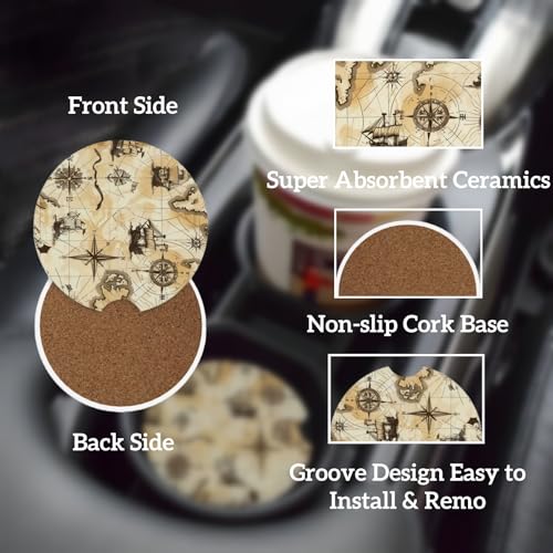 Ceramic Car Cup Coasters 2PCS - Sailing - color: Sailing