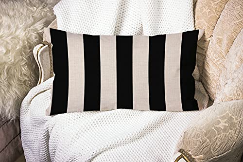 Smooffly Stripes Throw Pillow Cover,Black Stripes Waist Lumbar Cotton Linen Throw Pillow case Cushion Cover for Sofa Home Decorative Oblong 12x20 Inches - color: Md006