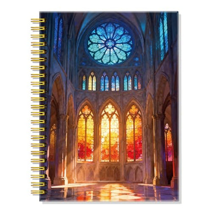ERHACHAIJIA Church Stained Glass Lined Spiral Notebooks for Bible Notes - color: Orange-blue