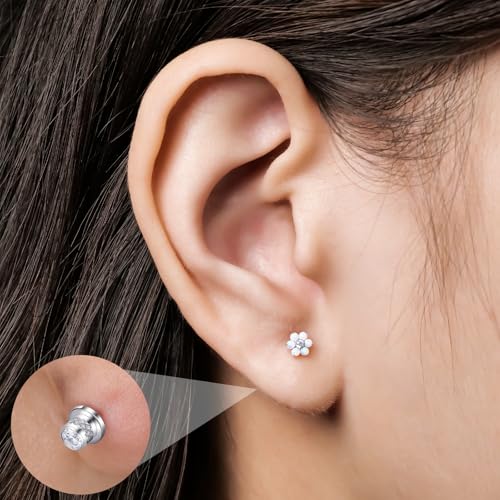 Limerencia Titanium Flat Back Screw Back Stud Earrings for Women Men - color: Silver 4