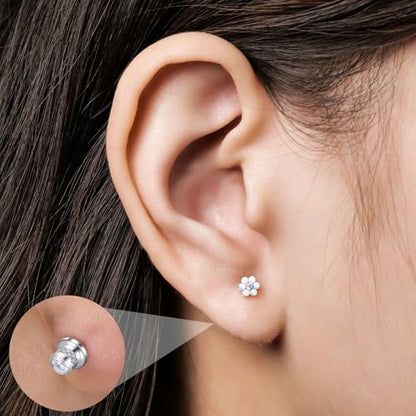 Limerencia Titanium Flat Back Screw Back Stud Earrings for Women Men - color: Silver 4
