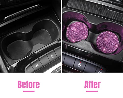 ToBeQueen Pink Car Cup Holder Coaster, 4 Pack Crystal Rhinestone Bling Coaster Universal 2.75 Inch Anti-Slip Shockproof Car Cup Mat Auto Interior Accessories for Women Girl, Pink - color: E-pink
