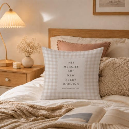 Christian Neutral Gingham Plaid 18x18 Pillow Cover - color: Christian Neutral