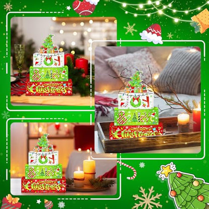 Britimes Christmas Tiered Tray Decor Set, 4 Pack, Wooden Table Sign Holiday - color: Joy Tree