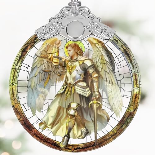 Christmas Ornaments, 3" Stained Glass Christmas Decor, Archangel Michael Ornaments for Christmas Tree, Christmas Tree Decorations, Gifts for Men, Perfect for Holiday Party, Window, Tree, Home Decor - color: Archangel Michael Ornament