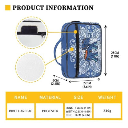 Bible Cover Church Carrying Book Case Polyester Bible Protective with Pen Slots and Zippered Pocket Customizable - color: Boho Elephant