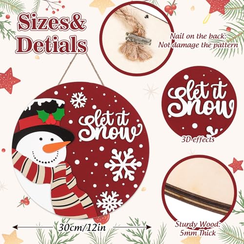 JarThenaAMCS Christmas Winter Welcome Door Sign Xmas Red Snowman Snowflake Wooden Front Door Hanging Sign 3D Round Outdoor Hanger for Party Home Wall Porch Decorations, 12 Inch - style: Snowman