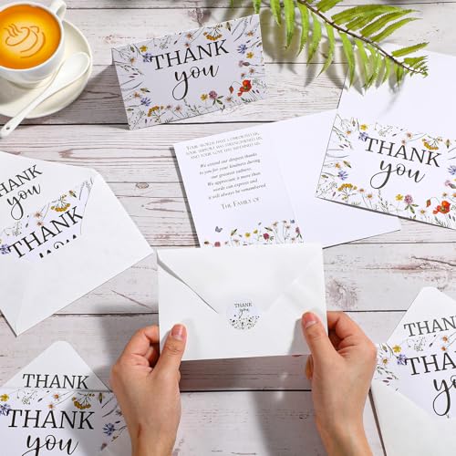Marspark 25 Pack Funeral Thank You Cards Sympathy Envelopes, Wildflower - style: Wildflower