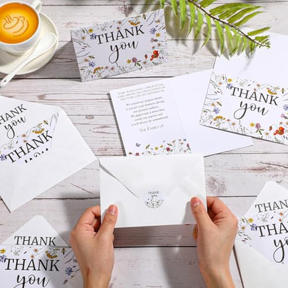 Marspark 25 Pack Funeral Thank You Cards Sympathy Envelopes, Wildflower - style: Wildflower