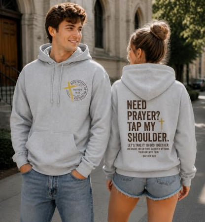 Christian Hoodies for Men Religious Faith Need Prayer Tap My Shoulder Shirt - color: Grey, size: Medium