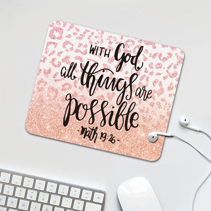 Inspirational Quote Mouse Pad, with God All Things are Possible Motivational Computer Mouse Pad - Pink - color: Pink