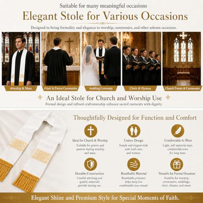 FAD-4U Catholic Clergy Stole with Embroidery Stole Priest Mass Stole Pastor Stole - color: White