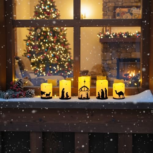 Nativity Scene Decoration, Christmas Nativity Set, Flameless Candles, 5 Pc - size: Nativity Set (5-Pack)