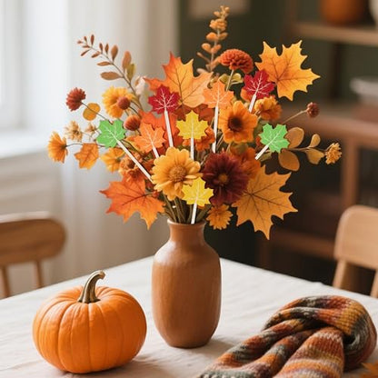 TICIAGA Fall Maple Leaf Floral Wooden Pick - 7 in Rustic Autumn Flower Pick - color: Maple Leaf