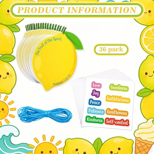 Gueevin 36 Sets Religious Fruit of the Spirit Sign Craft Kit Christian Cards with Stickers Inspirational Crafts for Sunday Events Crafting DIY Activities Church Events Religious Education