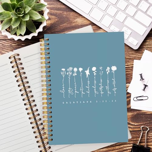 Bible Notebooks for Note Taking, Christian Journaling Notebook, Scripture Journals for Writing, Prayer Journal for Woman, Galatians 5:22-23 Bible Notebooks for Note Taking 5.5x8.3 In (Blue) - color: Blue and white