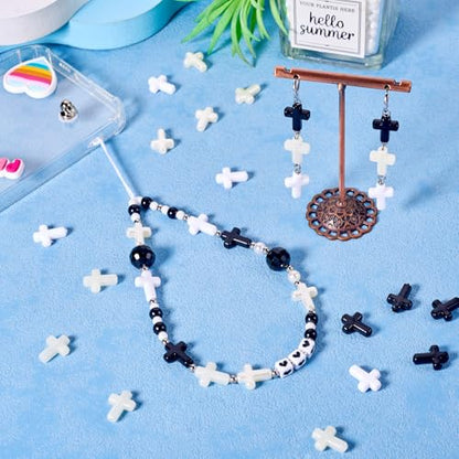 FASHEWELRY 100Pcs Black White Acrylic Cross Beads - Cute Mini Crucifix Loose Rosary Spacer for Easter, DIY Bracelet, Necklace, Jewelry Making, Earring - color: Cross-Black White