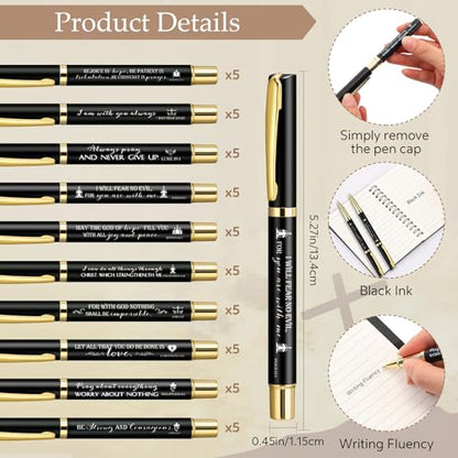 Kosiz 100 Pcs/ 50 Set Christian Gift Bulk Spiral Notebook and Pen, Black - color: Black