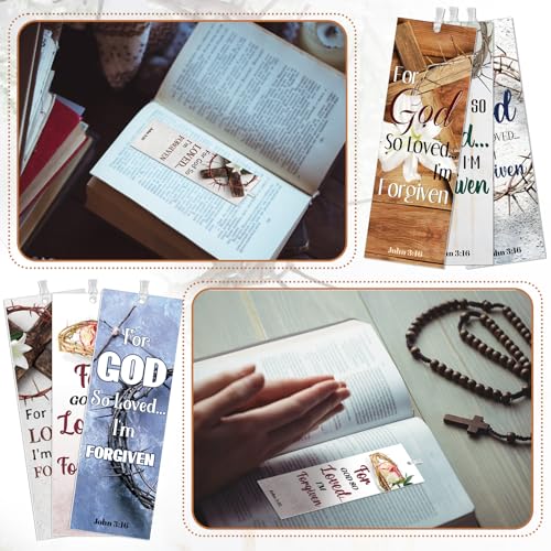Dispowreath 60 Pcs for God So Loved Bookmarks Religious John 3: 16 Bookmarks Church Exchange Gifts for Men & Women Sunday School Vbs Church Prizes Party Favors - style: for God So Loved the World