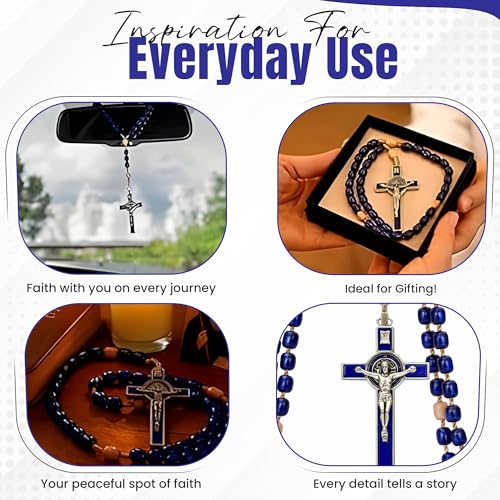 SANCTUM VERITAS Catholic Rosary Necklace | Large Italian Prayer Beads Gift - style: Navy Blue