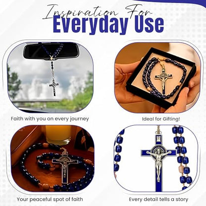 SANCTUM VERITAS Catholic Rosary Necklace | Large Italian Prayer Beads Gift - style: Navy Blue
