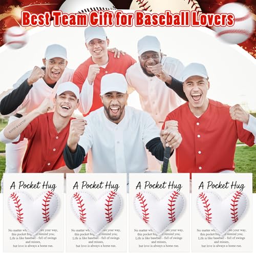 Hollowfly 12 Set Baseball Pocket Hug Heart Shape Stitching Pocket Hug with Inspirational Cards and Organza Bags Encouragement Gifts for Baseball Players Athletes Teams Sports Lovers Coaches Graduation - style: Baseball Heart