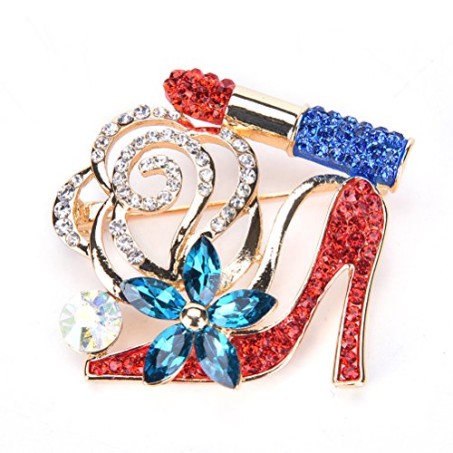 Lip Stick and High Heel Brooch for Women's Fashion Crystal Brooch Pin
