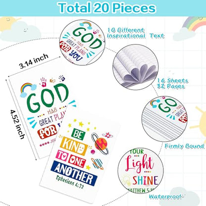 20Pcs Bible Verse Notepad for Kids- End of School Year Bulk Inspirational Notebooks Mini Colorful Christian Scripture Quotes Small Pocket Notepads for Teacher Appreciation Week Graduation Party Gifts - style: White