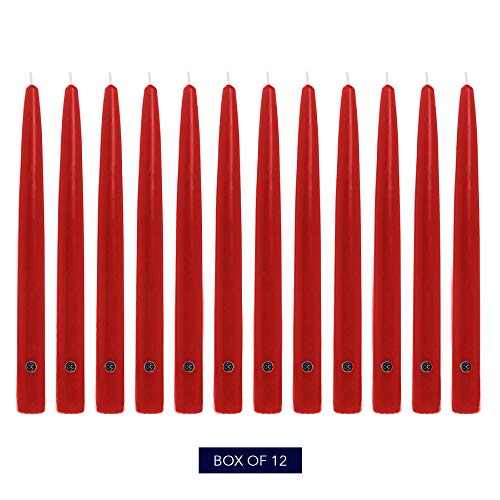 Colonial Candle Unscented Taper Candle, Handipt Collection, Red, 12 In, Pack of 12 - Up to 10 Hours Burn - color: Red, size: 12 In, style: Handipt