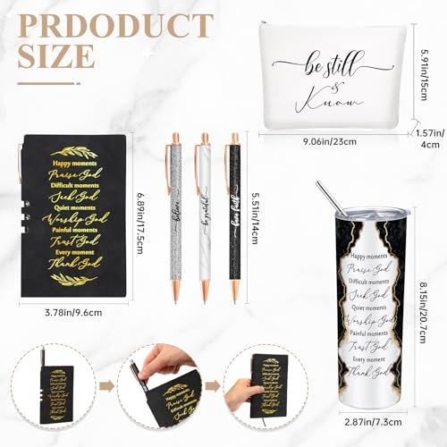Domensi 6 Pcs Christian Gifts Set, 20 oz Tumbler Notepad Pens, black - color: Black