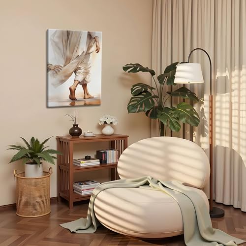 AKWISH Jesus Canvas Wall Art, Christian Wall Decor of Woman Touching the Hem of Jesus' Garment, Inspirational Bible Scene Picture Print for Home, Church, or Prayer Room – 16"x24" Framed - color: Jesus Walks, size: 24"L x 16"W
