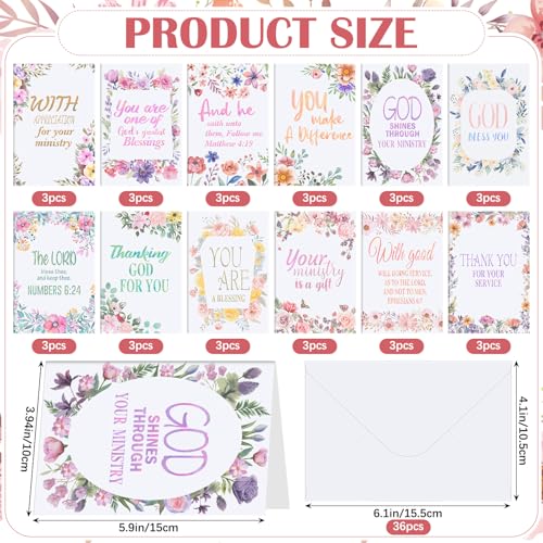 Gersoniel 36 Sets Pastor Appreciation Cards, with Envelopes, Floral - style: Floral