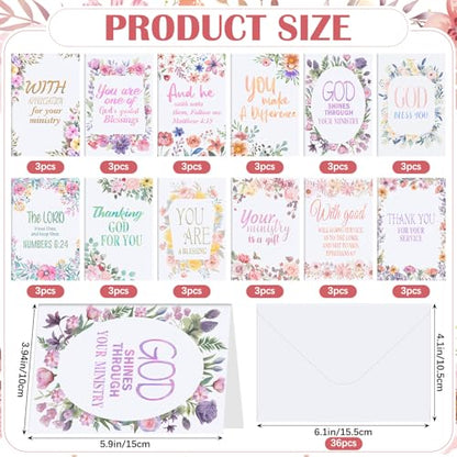 Gersoniel 36 Sets Pastor Appreciation Cards, with Envelopes, Floral - style: Floral
