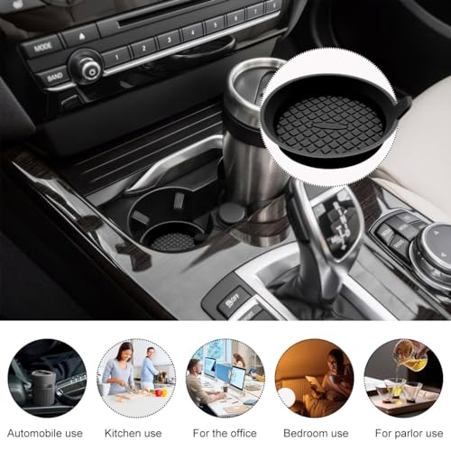 Ohleats 2 PCS Car Cup Coaster, 2.75 Inch Silicone Non-Slip Auto Cup Holder Insert Coasters, Universal Recessed Drink Cup Mat for Most Vehicles, Interior Decor Car Accessories (Black)