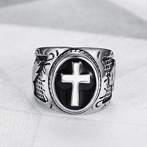 JAJAFOOK Men's Silver-Tone Stainless Steel Cross Ring - color: Silver