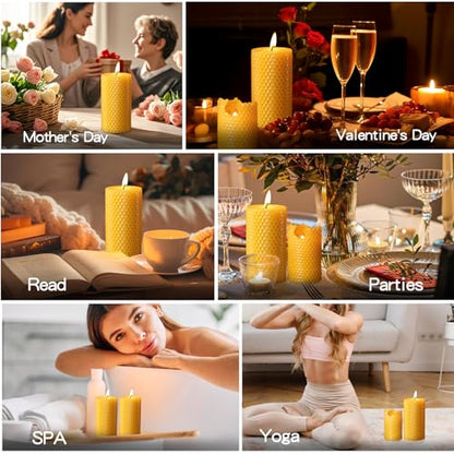 Beeswax Pillar Candles,Non-Toxic Honeycomb Bees Wax Candle for Home,Yellow - color: 2x4in, size: 3pcs