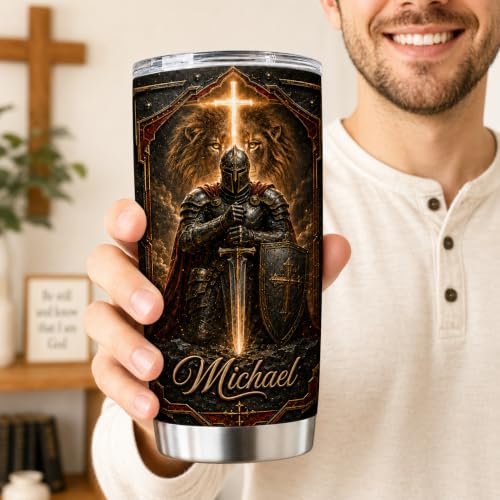 Personalized Christian Gifts For Men - Faith Warrior Christ Man Of God Tumbler V12 - A Child Of God Religious Bible For Dad, Husband, Grandpa on Fathers Day, Christmas, Birthday - color: CH-VAR-12