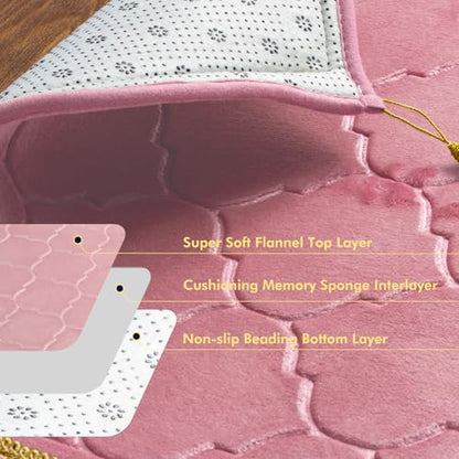Muslim Prayer Rug with Tasbih Prayer Beads, Soft Memory Foam Prayer Matt Islam, Padded Islamic Prayer Mat Thick for Men and Women, Janamaz, Sajadah (25.6" x 43.3", Pink) - color: Pink